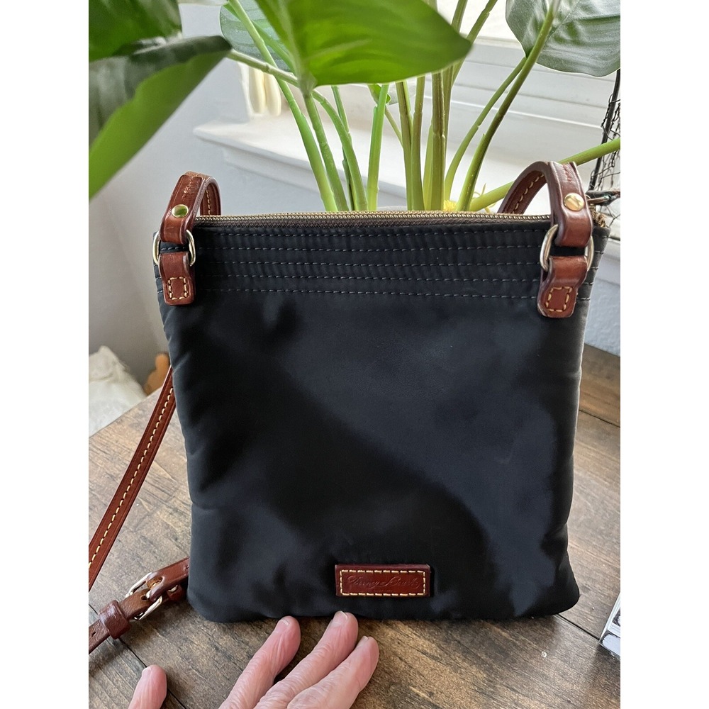 Dooney & Bourke Nylon North South Triple Zip Crossbody Black Tan Trim Bag